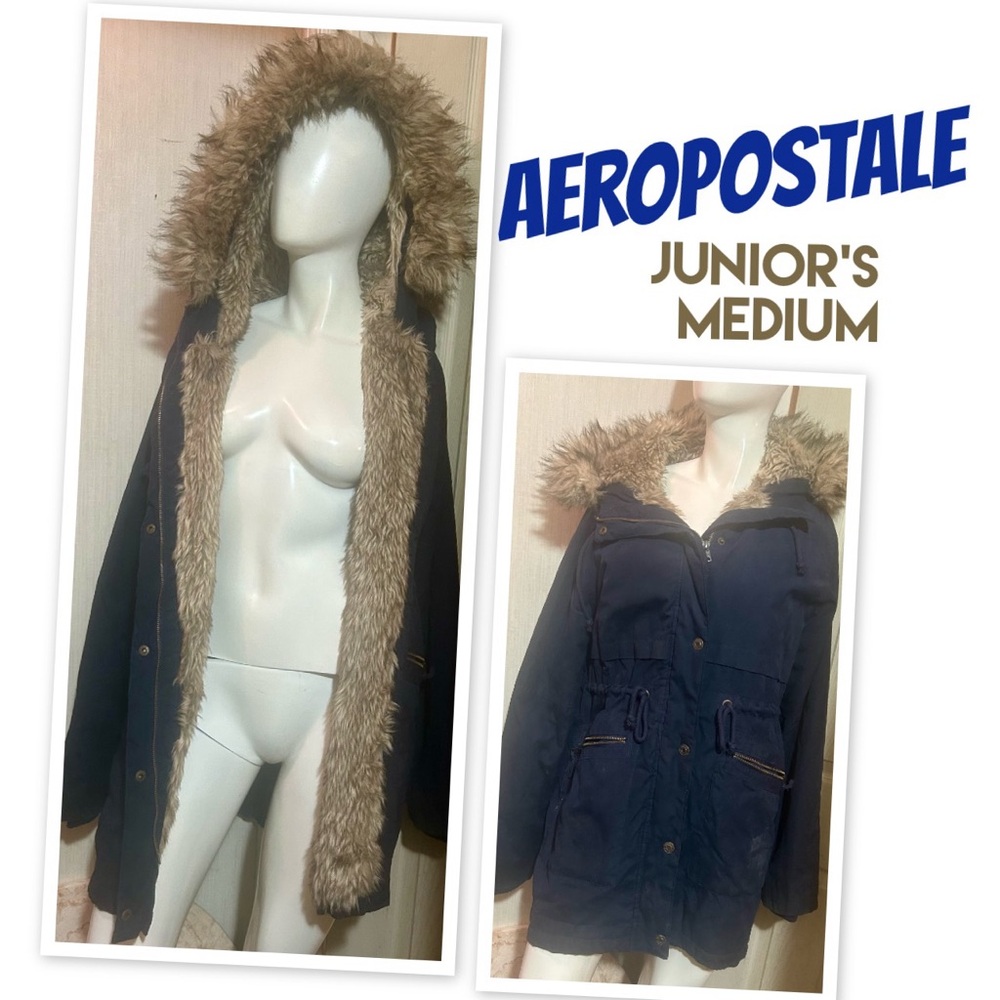 Aeropostale Junior’s Navy Blue Fur-Trimmed Jacket